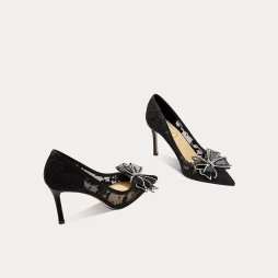 Giày cao gót mũi nhọn BALL REN NƠ CÁNH TIÊN gót cao 7cm 9cm