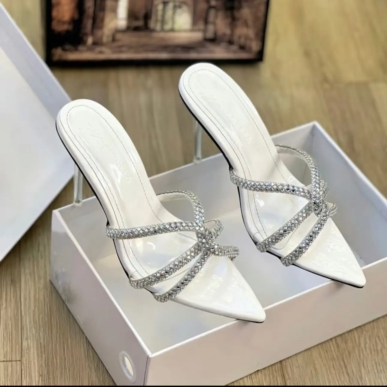 Giày cao gót mũi nhọn dây đá chéo HM45 gót cao 9cm 